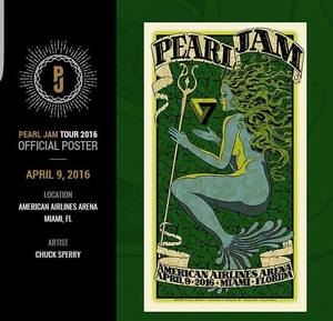 Concert poster from Pearl Jam - American Airlines Arena, Miami, FL, USA - Apr 9, 2016