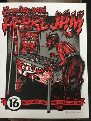 Concert poster from Pearl Jam - Bon Secours Wellness Arena, Greenville, SC, USA - Apr 16, 2016
