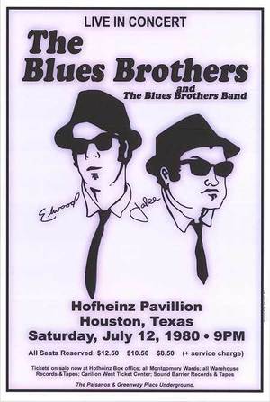 Concert poster from Blues Brothers - Hofheinz Pavilion, Houston, TX, USA - Jul 12, 1980
