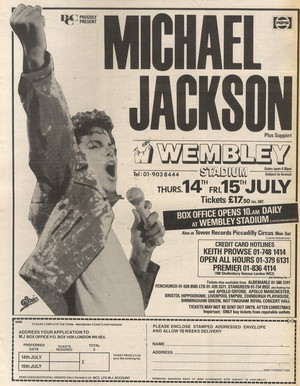 Concert poster from Michael Jackson - Wembley Stadium, London, England - Jul 14, 1988