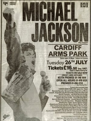 Concert poster from Michael Jackson - Arms Park, Cardiff, Wales - Jul 26, 1988