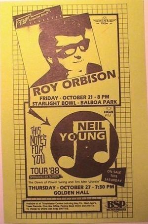 Concert poster from Roy Orbison - Starlight Bowl, San Diego, CA, USA - Oct 21, 1988