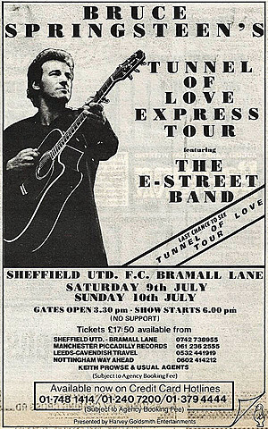 Concert poster from Bruce Springsteen - Bramall Lane, Sheffield, England - Jul 10, 1988