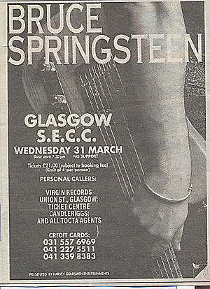Concert poster from Bruce Springsteen - S.E.C.C., Glasgow, Scotland - Mar 31, 1993