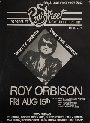 Concert poster from Roy Orbison - Pearl Street, Northampton, MA, USA - Aug 15, 1980