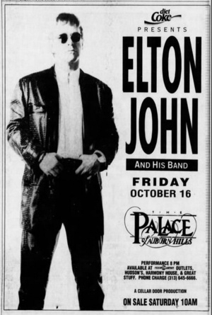 Concert poster from Elton John - Palace of Auburn Hills, Auburn Hills, MI, USA - Oct 16, 1992