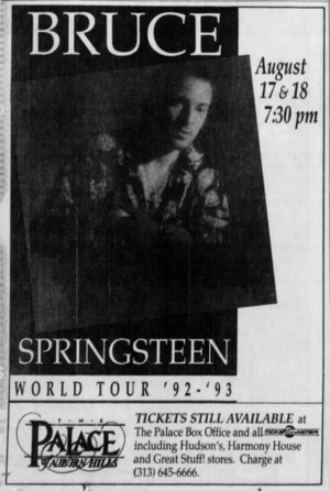 Concert poster from Bruce Springsteen - Palace of Auburn Hills, Auburn Hills, MI, USA - Aug 18, 1992