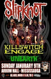 Concert poster from Slipknot - Arrow Hall, Mississauga, ON, Canada - Jan 9, 2005