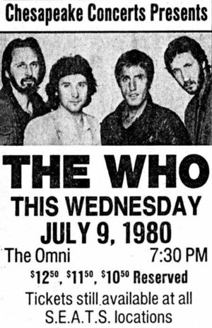 Concert poster from The Who - Omni Coliseum, Atlanta, GA, USA - 9. Jul 1980