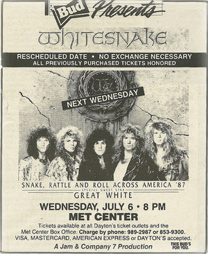 Concert poster from Whitesnake - Met Center, Bloomington, MN, USA - Jul 6, 1988