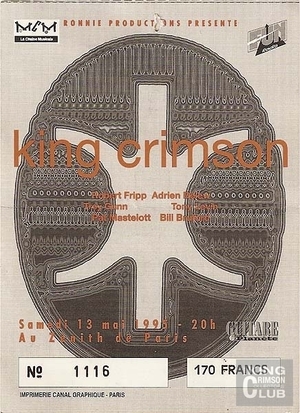 Concert poster from King Crimson - Le Zenith, Paris, France - May 13, 1995