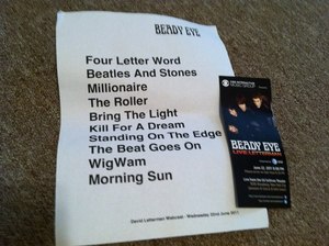 Setlist photo from Beady Eye - Ed Sullivan Theater, New York, NY, USA - Jun 22, 2011