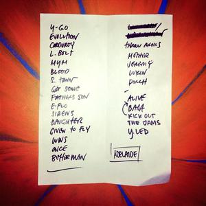 Setlist photo from Pearl Jam - Adelaide Oval, Adelaide, Australia - Jan 31, 2014