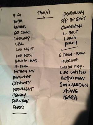 Setlist photo from Pearl Jam - Amalie Arena, Tampa, FL, USA - Apr 11, 2016
